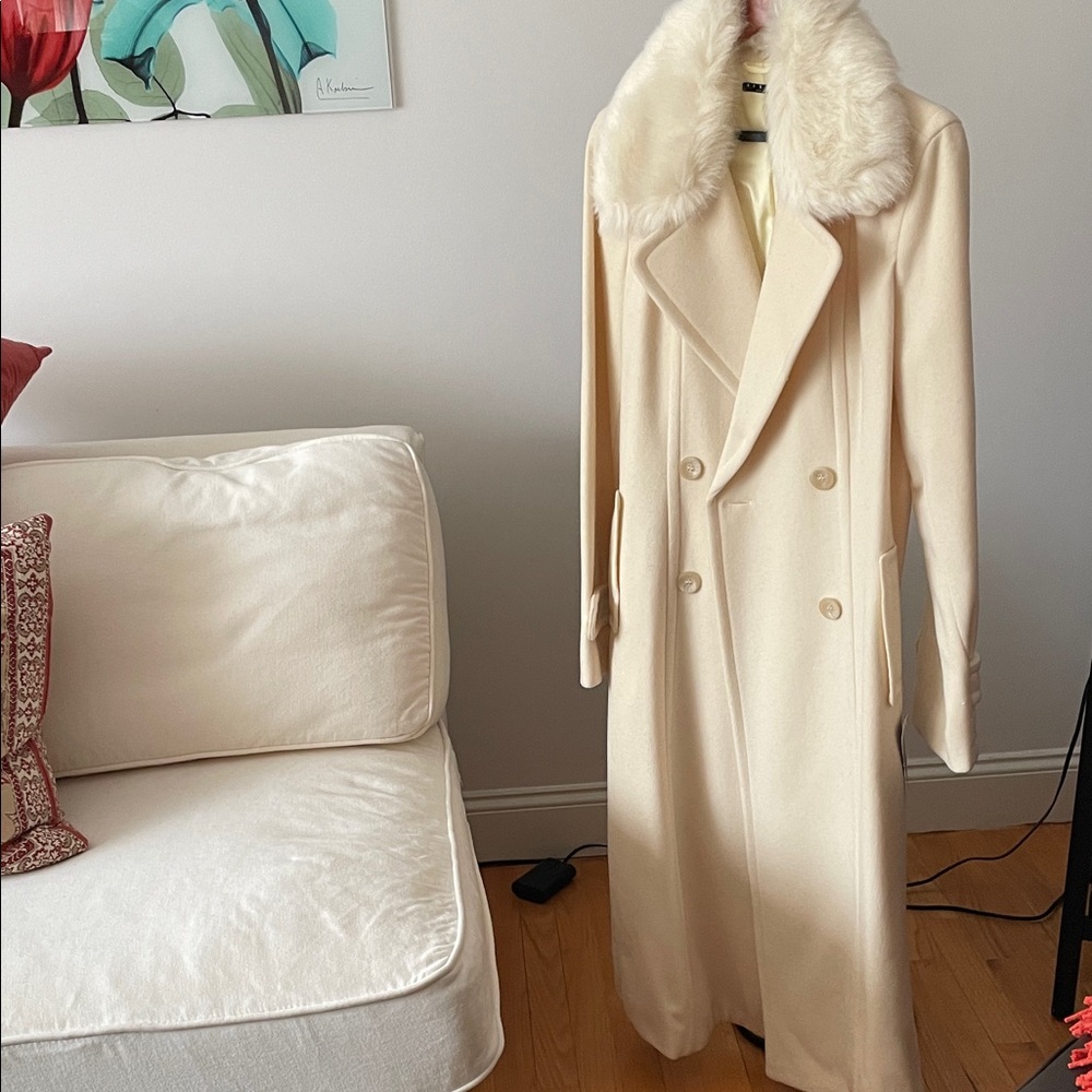 Sisley Cream Coat with Faux Fur Accent